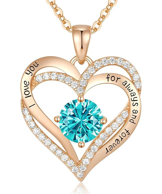 CDE Forever Love Heart Necklaces for Women, Wedding Anniversary, Birthday Mothers Day Christmas Day Gifts for Mom, Mother, Wife, friend, S925 Silver Jewelry with Birthstone Pendant