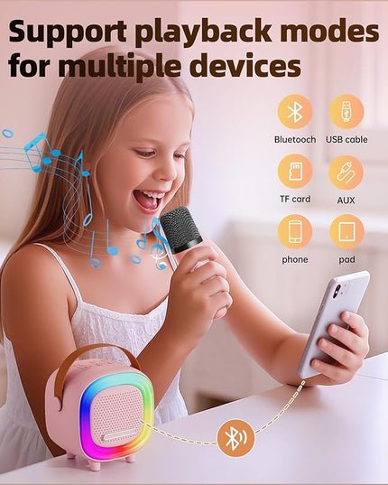 Mini Karaoke Machine Speaker for Kids Adults, Portable Bluetooth with 1 Wireless Microphones, Children's Day Birthday Gift Ideas for Toys for Teens Boys and Girls Aged 4, 5, 6, 7, 8, 9, 10, 11, 12+