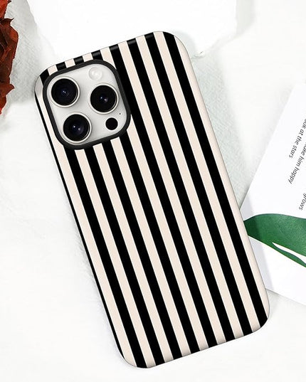 Magnetic for iPhone 13 Pro Max Case Cute Stripes Phone Case, Shockproof Slim TPU and Hard PC Protective Phone Cover Compatible with MagSafe Designed for Women Girls, Black and White