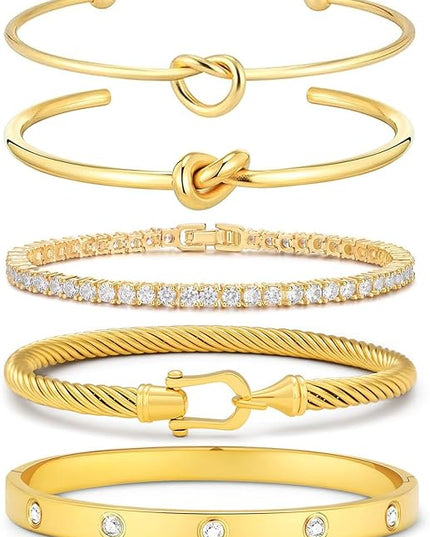 18 K Gold Plated Love Bangle Bracelet Stack Cuff Jewelry for Women Jewelry Set for Women Gift with Box