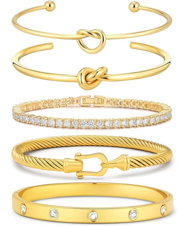 18 K Gold Plated Love Bangle Bracelet Stack Cuff Jewelry for Women Jewelry Set for Women Gift with Box