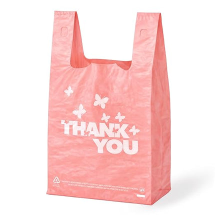 PINK Thank you bags, 50PCS T shirt bags, To Go Bags,Grocery bags, Reusable and Disposable,Perfect for Small Business,Take Out,Retails,11 inchx6 inchx21 inch(50),Large