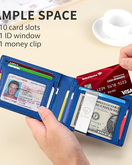 RUNBOX Mens Slim Wallet with Money Clip RFID Blocking Bifold Credit Card Holder for Men with Gift Box