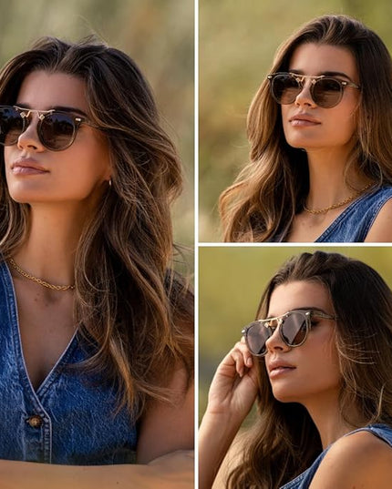 WearMe Pro - Women's Polarized, Round Retro, Double-Bridge Vintage Sunglasses