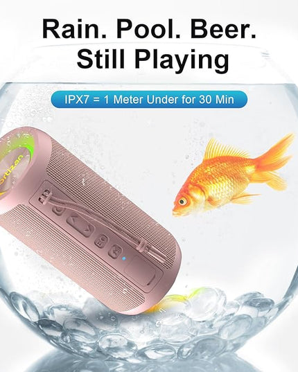 Ortizan Wireless Portable Bluetooth Speaker, IPX7 Waterproof, Dustproof and Rustproof, Powerful 24W Sound, Enhanced Bass, 30 Hour Battery, 360° Party Light, and Stereo Pairing (BT 5.3), Gifts - Pink
