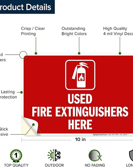 Used Fire Extinguishers Here Sign, 10x7 Inches, 4 Mil Vinyl Decal Stickers Weather Resistant, Made in USA by My Sign Center