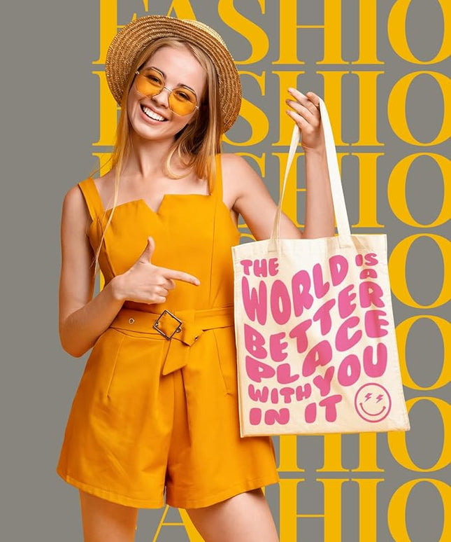 AUSVKAI Canvas Tote Bag Aesthetic for Women, Cute Cloth Cotton Bags for College Shopping Beach Grocery and Trendy Gifts