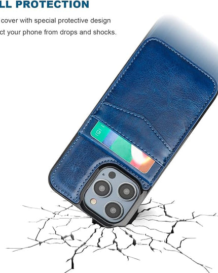 KIHUWEY for iPhone 13 Pro Max Case Wallet Compatible with MagSafe Wireless Charging, Credit Card Holder, RFID Flip Leather Magnetic Clasp Kickstand Heavy Duty Protective Cover 6.7 Inch (Blue)