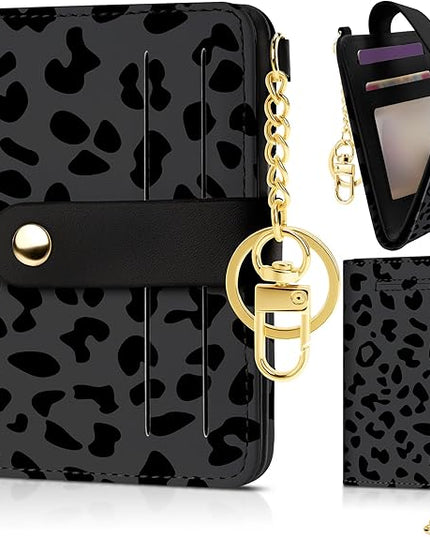 Sodsay Small Slim Wallet Women RFID Blocking, PU Leather Bifold Ladies Wallet with Zipper Coin Pocket, Thin Cute Travel Card Wallets for Girls, Black Primordial Spots
