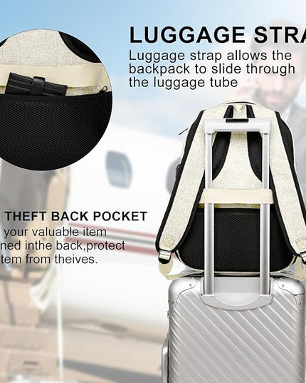 Teen Girls School Backpack 15.6 Inch Laptop Bookbag - Water Resistant College Backpack for Students, Lightweight & Sturdy, Beige