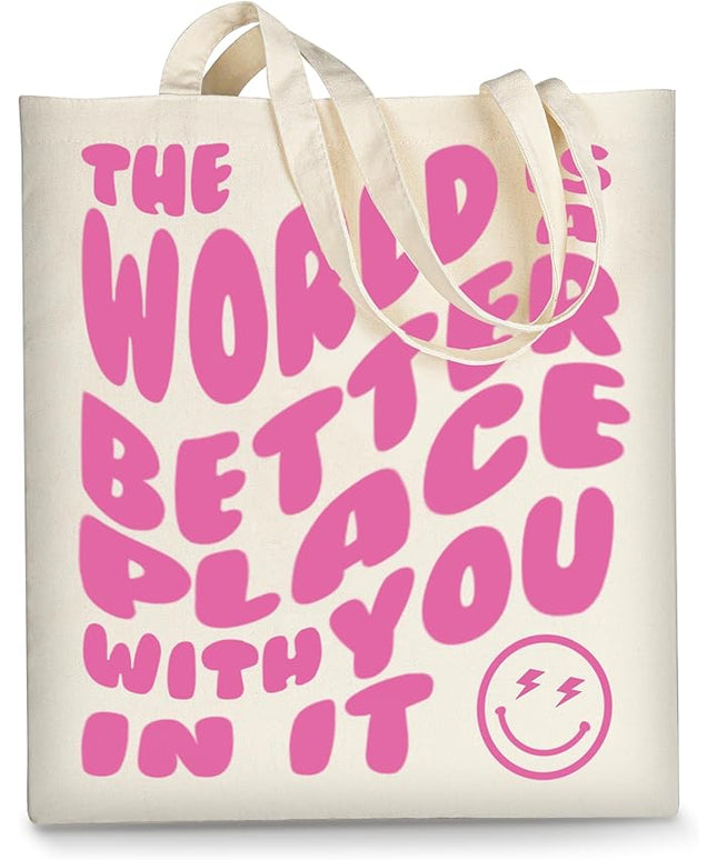 AUSVKAI Canvas Tote Bag Aesthetic for Women, Cute Cloth Cotton Bags for College Shopping Beach Grocery and Trendy Gifts