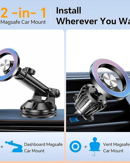 Coolpow for MagSafe Car Mount【Windshield+Vent+Dash】Magnetic Phone Holder for Car Phone Holder Mount Cell Phone Holders for Your Car Accessories Suction Phone Mount for Car Truck Stand for iPhone 17 16