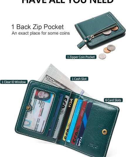 TFKGS rfid wallet women Slim Wallet for Womens wallet small wallets woman Thin Credit Card Holder for women Bifold Compact Pocket Ladies Mini Vegan Leather Blocking Green