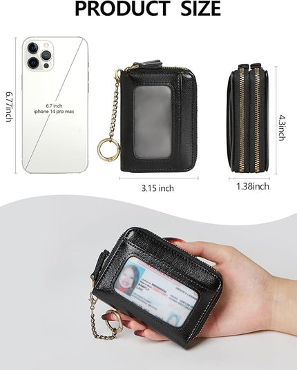 TFKGS Credit Card Holder for Women RFID Wallet Leather Womens Wallet with Zipper Blocking Keychain Card Accordion Wallets Gifts for Women Black