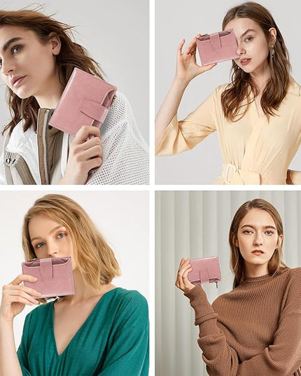 Airkit Small Wallet Women RFID Blocking Soft Leather Bifold Compact Card Holder Wallet for Women with Zipper Coin Pocket 4 ID Window