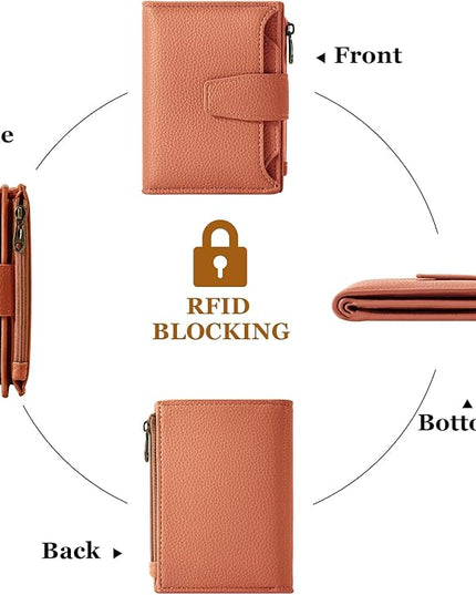 Airkit Small Wallet Women RFID Blocking Soft Leather Bifold Compact Card Holder Wallet for Women with Zipper Coin Pocket 4 ID Window