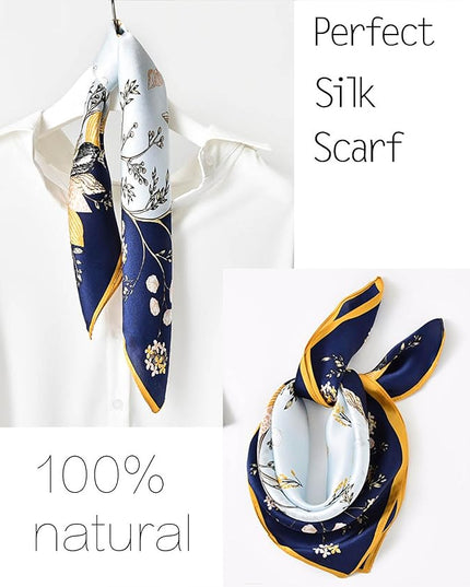 kcctoo 27.5" Mulberry Silk Feeling Head Scarf Women's Fashion Square Neck Satin Scarfs for Bag Hair Scarves Gift
