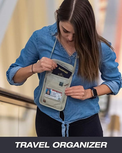 Lewis N. Clark RFID Blocking Stash Neck Wallet, Travel Pouch + Passport Holder for Women & Men, Taupe