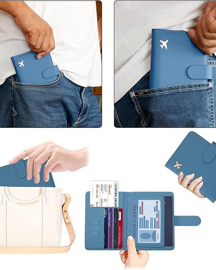 Melsbrinna Unisex-Adults RFID Blocking Travel Passport Cover/Case, Cute Passport Wallet with 10 Compartments, Black Blue
