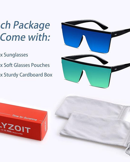 LYZOIT Square Oversized Sunglasses for Women Men Big Flat Top Fashion Shield Large UV Protection Rimless Shades