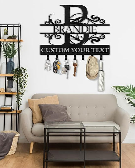 Custom Key Holder for Wall, Personalized Family Name Key Rack Wall Mount, Metal Monogram Key Hooks Organizer Rack, Last Name Key Holder, Key Hanger Wall Decor for Living Room, Front Door, Entryway