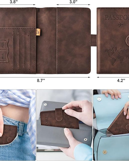 Eoehro Passport Holder for Travel Essentials, Passport Wallet Cover Case for Travel Must Haves Accessories,Passport Book Holders for Women and Men(coffee)