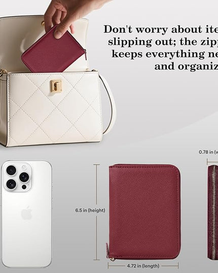 CoBak Passport Holder Cover with Safe Zipper Closure, Premium Passport Wallet for Travel, RFID Blocking Card Case, Waterproof Travel Accessories for Women, Pebbled Wine