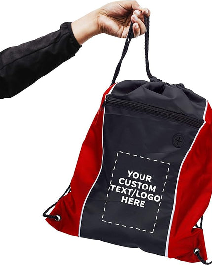 DISCOUNT PROMOS Two-Tone Drawstring Backpack Non-Woven - 50 pack - Customizable Text, Logo - Durable Sports Backpacks - Ideal for Work, Sports, Travel, Gym & More - Red
