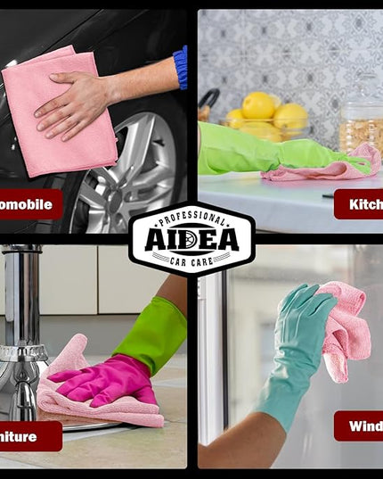 AIDEA Microfiber Cleaning Cloth Pink 20PK, Microfiber Towels for Cars, Premium Car Cloths, Dusting Cloth Lint Free Cleaning Rags for SUVs, House, Kitchen, Window, Workshops,12×12"
