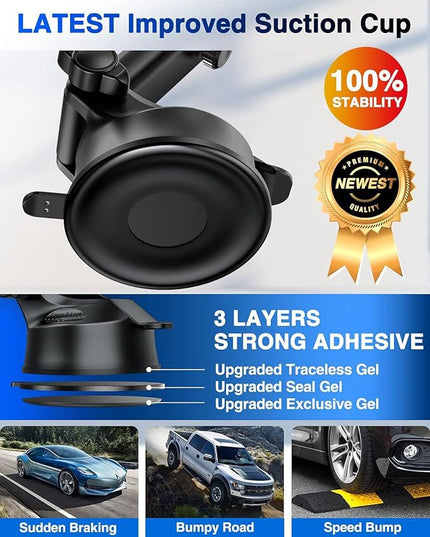 HTU 【98+LBS Strongest Suction & Military-Grade】 Ultimate Car Phone Mount【Patent & Safety Certs】 Cell Phone Holder Truck Stand for Dashboard Windshield Vent for iPhone 17 Pro Max 16 15 Samsung (Pink)
