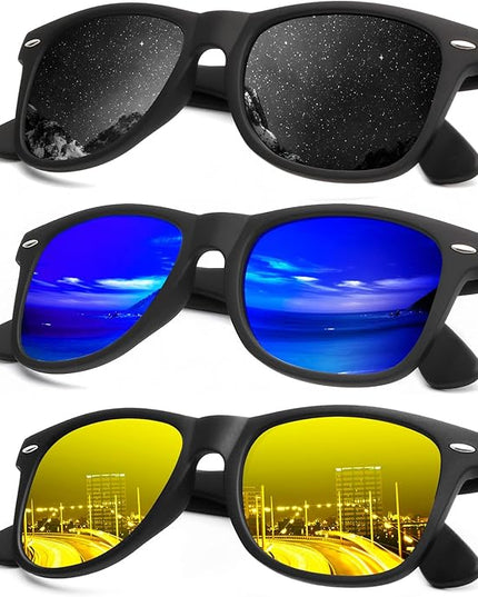 KALIYADI Polarized Sunglasses for Men and Women Matte Finish Sun glasses Color Mirror Lens UV Blocking (3 Pack)