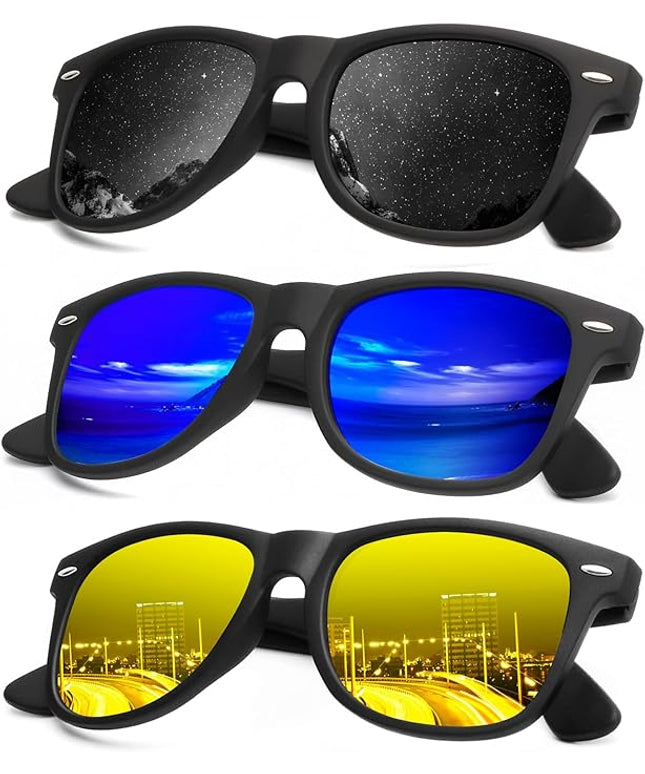 KALIYADI Polarized Sunglasses for Men and Women Matte Finish Sun glasses Color Mirror Lens UV Blocking (3 Pack)