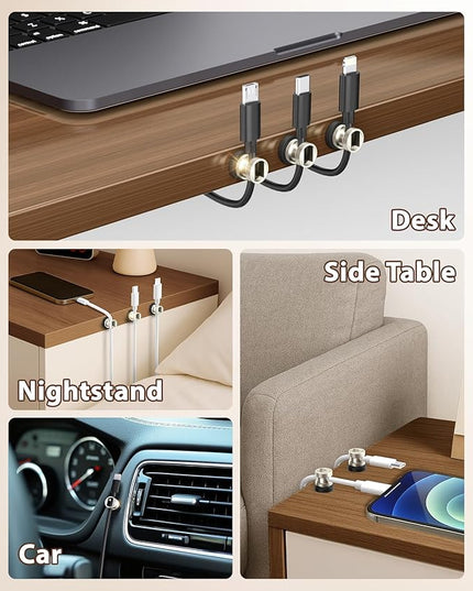 Viaky Magnetic Cord Holder Charger Holders for Cords Metal Cable Management Adhesive Cable Clips Office Desk Accessories Wire Holder Organizer Neatly for Nightstand Office Car Desk(3 Pack)