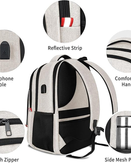 Travel Laptop Backpack for Women, School Backpack with USB Charging Port,Water Resistant Backpack for Girls, Business Work College bookbag,book bag Fits 15.6 Inch,Beige Back Pack