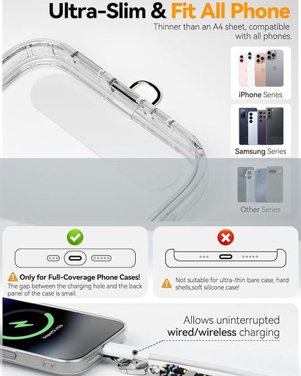 4-IN-1 Phone Lanyard + Wrist Strap, 2PCS Adjustable Length Cell Phone Lanyard with 2 Tether Tabs for iPhone,Smartphones