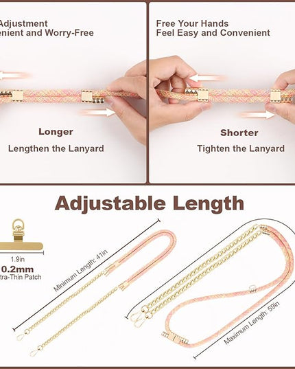 Crossbody Phone Lanyard, Adjustable Multicolor Braided Phone Strap and Phone Chain Strap Combination, Sturdy Metal Buckle and 360° Rotatable Phone Tether Tab, Orange Card Strip