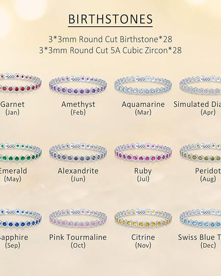 Birthstone Tennis Bracelets for Women Birthday Gifts 925 Sterling Silver Hexagon White Gold Bracelets Round Cut 5A Cubic Zirconia Prong Setting 7 Inch Anniversary Jewelry Gift