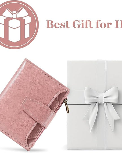 Airkit Small Wallet Women RFID Blocking Soft Leather Bifold Compact Card Holder Wallet for Women with Zipper Coin Pocket 4 ID Window