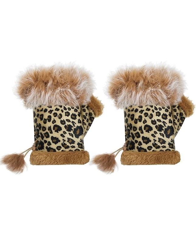 SATINIOR Women Fur Fingerless Gloves Winter Rabbit Fur Lined Half Finger Mittens for Women Girls Teen Working Writing