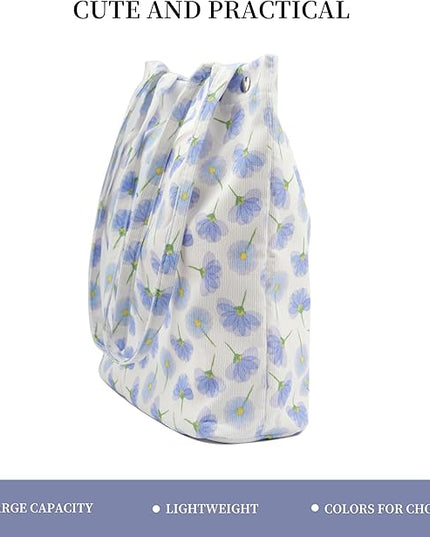 Corduroy Tote Bag Cute Tote Bags for Women Shoulder Bag with Inner Pocket for Work Beach Travel and Shopping Grocery