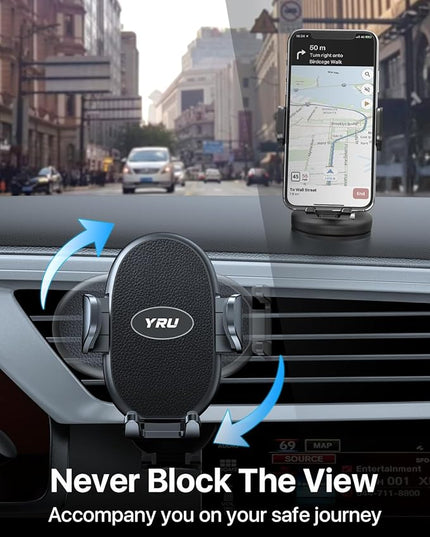 YRU Phone Holders for Your Car [2026 Upgraded Military Metal Hook], Cellphone Holder Car[No Fear of Bumps] Vent Phone Mount Truck Compatible with iPhone17 16 15 14 13 12 Samsung Android, Black