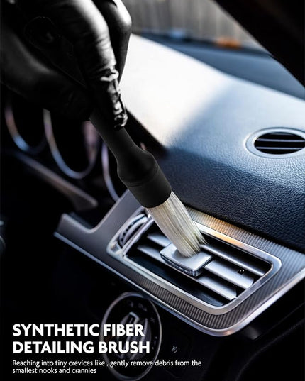 Fantasticlean 9PCS Car Interior Detailing Set, Microfiber Cloth & Applicator, Single-Head Detailing Brushes, Natural Bristles, Scratch-Free & Ultra-Soft for Seats Leather Care or Cleaning