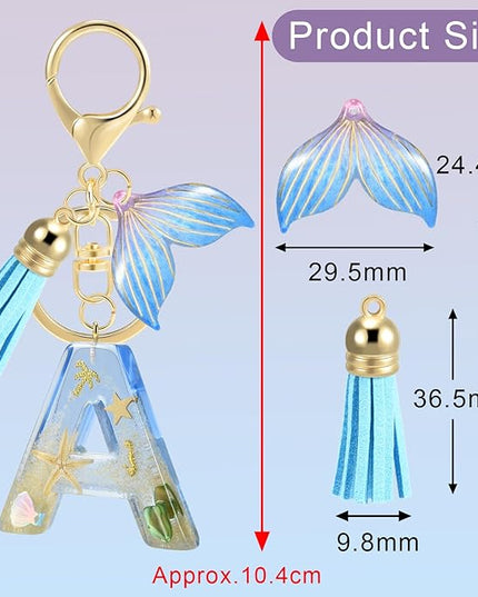 Initial letter Keychains for Women, Ocean Series Avowing Protect Earth Environment, Tassel Cute Car Keychain Initial Key Chain Keyring for Bookbag Handbag Backpack Charm Key Ring Unisex (Letter A)