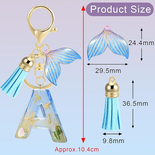 Initial letter Keychains for Women, Ocean Series Avowing Protect Earth Environment, Tassel Cute Car Keychain Initial Key Chain Keyring for Bookbag Handbag Backpack Charm Key Ring Unisex (Letter A)
