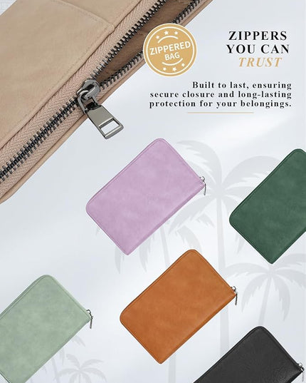Family Passport Holder Wallet RFID Travel Document Organizer for Women Men, Portable Case Cover for Cards, Boarding Pass with Wrist & Neck Double Strap, Travel Christmas Gifts (Sage Green, 1pack)