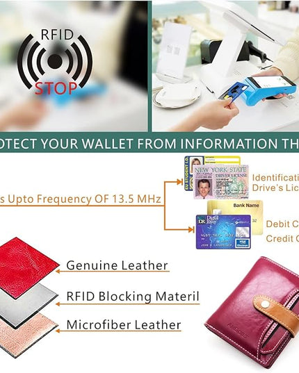ANDOILT Wallets for Women Genuine Leather Small Bifold Wallet RFID Blocking Card Case Purse with ID Window Coin Pocket | Small, RFID Blocking, Card Case, Purse, with ID Window, Coin Pocket