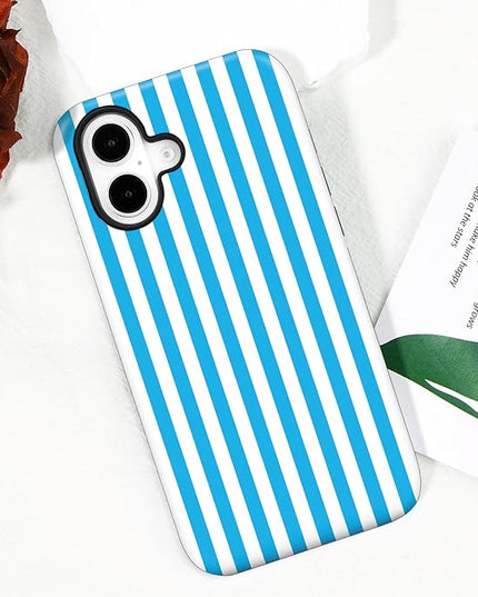 Magnetic for iPhone 17 Case Cute Stripes Phone Case, Shockproof Slim TPU and Hard PC Protective Phone Cover Compatible with MagSafe Designed for Women Girls, Deep Blue