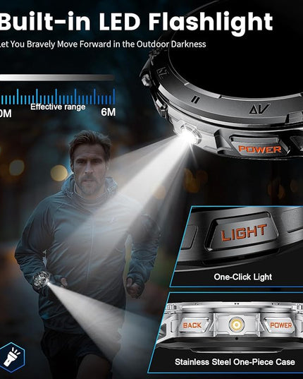 LIGE Military Smart Watch for Men iPhone Android 1.43" HD Amoled Rugged 120+ Sport Modes IP68 Waterproof Answer/Make Call Fitness Running Heart Rate Blood Pressure Health Mens Smartwatch EF6-A