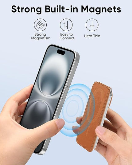 FINPAC MagSafe Wallet, Magnetic Card Wallet Holder for iPhone 17/16/15/14/13/12 Series, Safe RFID Blocking Slim Leather 6 Card Holder for Women Men