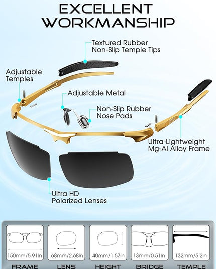 ATTCL Polarized Sunglasses Men Sports: UV Protection Anti Glare Wrap Around Lightweight Metal Driving Fishing Golf Running